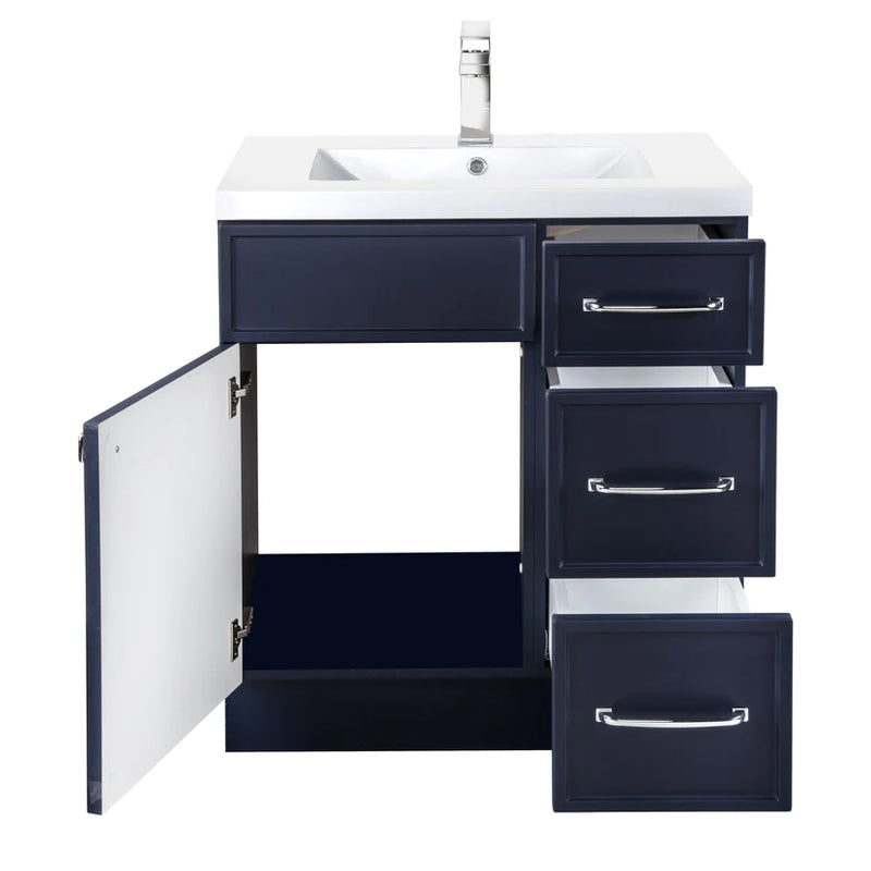 Cutler Manhattan 30” Blue Single Sink Freestanding Bathroom Vanity MANBLU30RHT