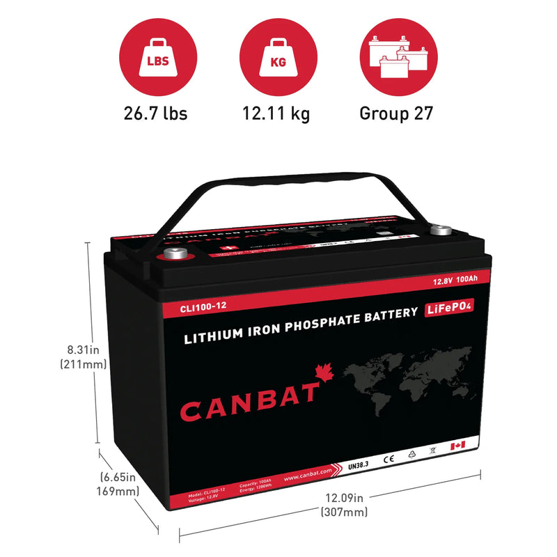 Canbat 12V 100Ah LiFePO4 Lithium Battery - CLI100-12