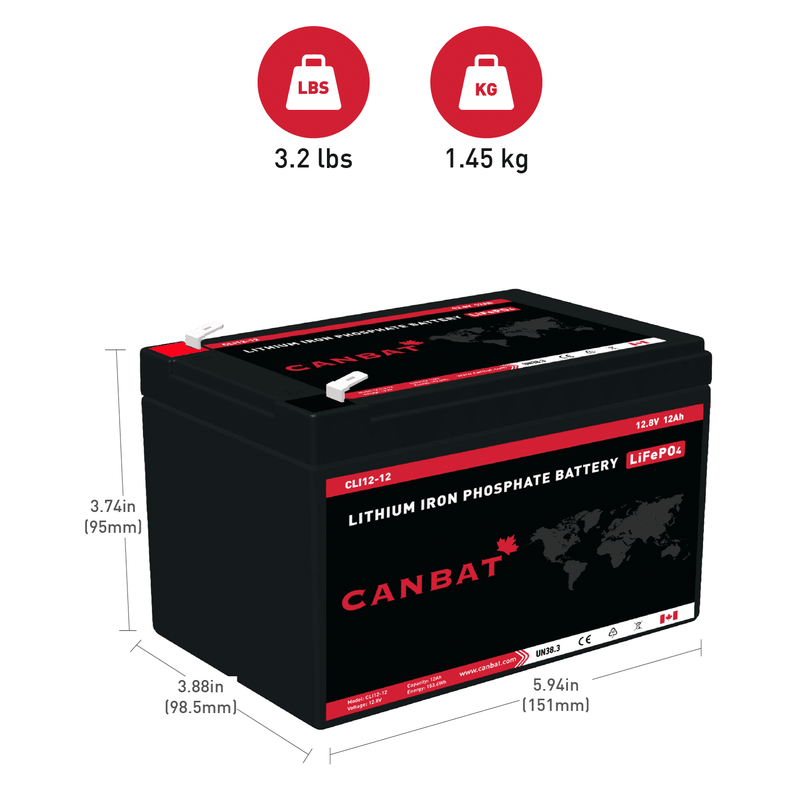 Canbat 12V 12Ah LiFePO4 Lithium Battery - CLI12-12