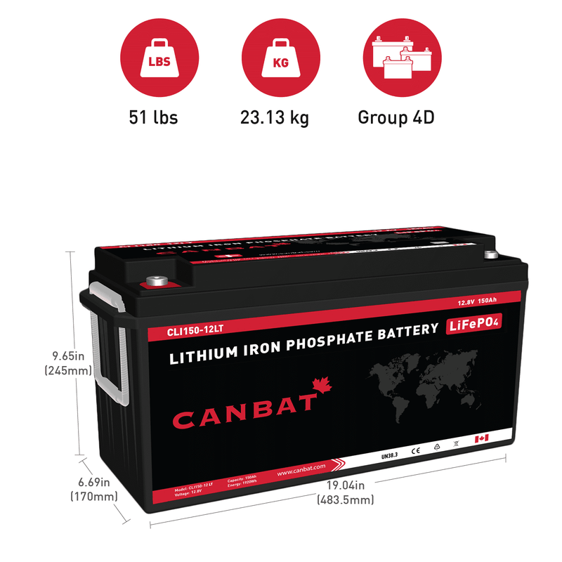 Canbat 12V 150Ah Cold Weather LiFePO4 Lithium Battery - CLI150-12LT