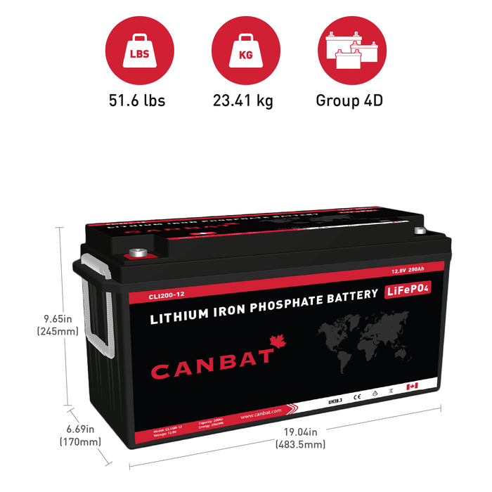 Canbat 12V 200Ah LiFePO4 Lithium Battery - CLI200-12