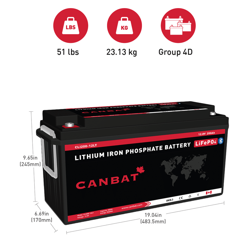 Canbat 12V 200Ah Cold Weather LiFePO4 Lithium Battery - CLI200-12LT