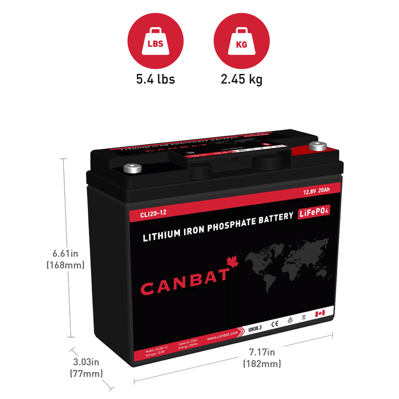 Canbat 12V 20Ah LiFePO4 Lithium Battery - CLI20-12