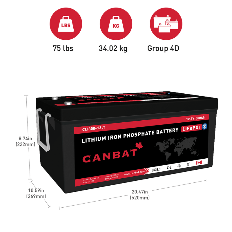 Canbat 12V 300Ah Cold Weather LiFePO4 Lithium Battery - CLI300-12LT