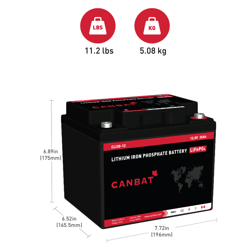 Canbat 12V 30Ah LiFePO4 Lithium Battery - CLI30-12