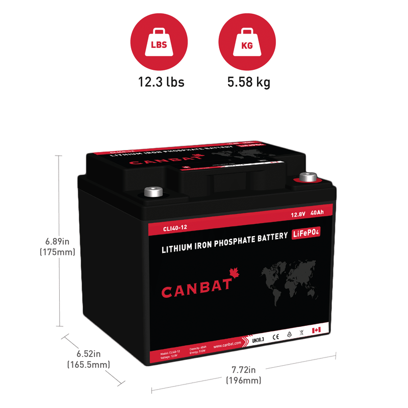 Canbat 12V 40Ah LiFePO4 Lithium Battery - CLI40-12