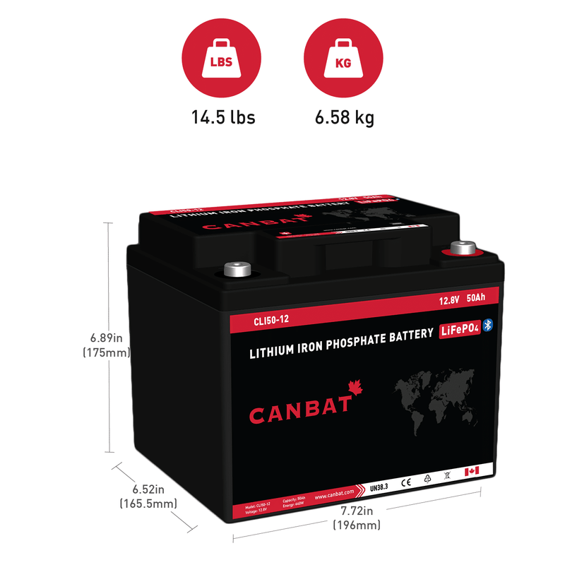 Canbat 12V 50Ah LiFePO4 Lithium Battery - CLI50-12