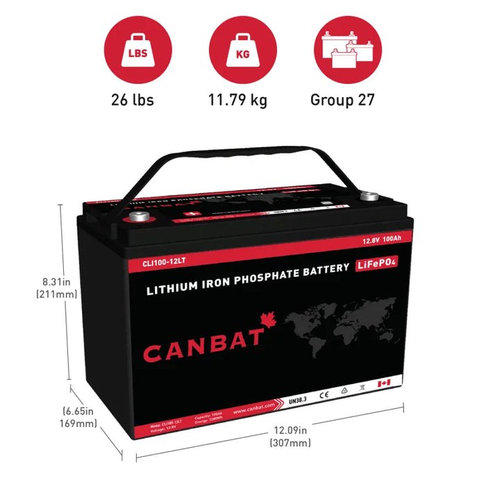 Canbat 12V 100Ah Cold Weather LiFePO4 Lithium Battery - CLI100-12LT