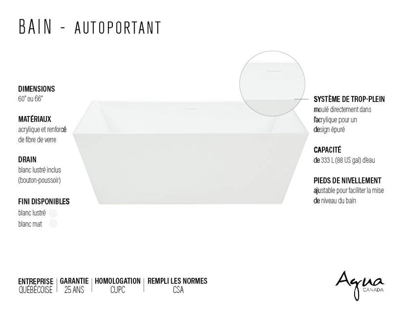 Agua Canada 66’' Thin Edges Square Freestanding Bathtub - BARTOLI-66-II