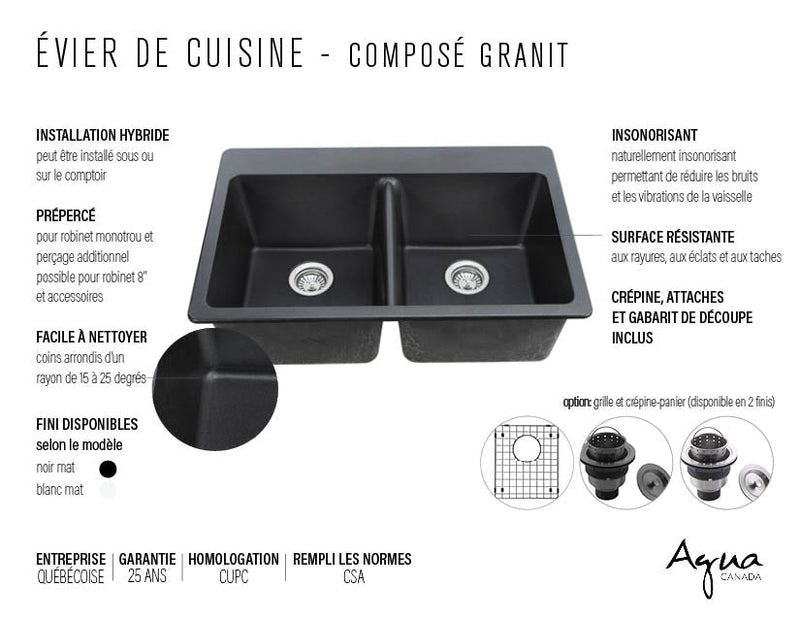 Agua Canada EMIR 2 Bowls 33X22 Dual Mount Kitchen Sink
