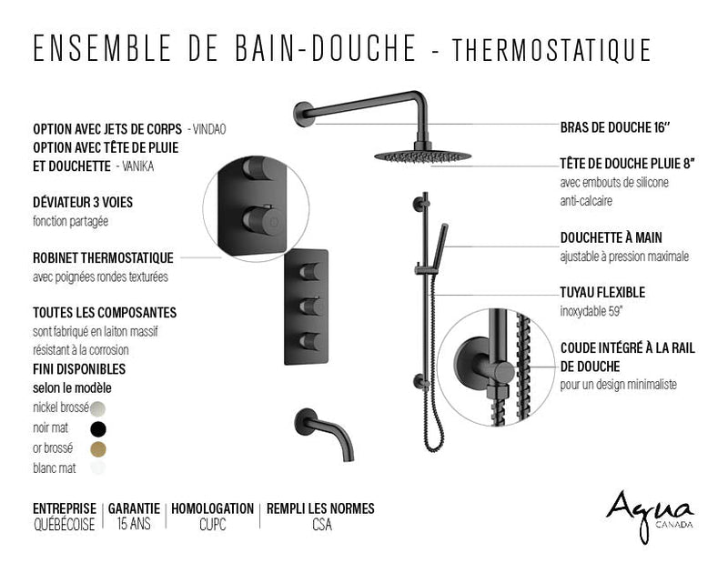 Agua Canada VEDA Thermostatic Shower-Tub Set Including Shower Head, Handshower On Rail, Valve And Spout