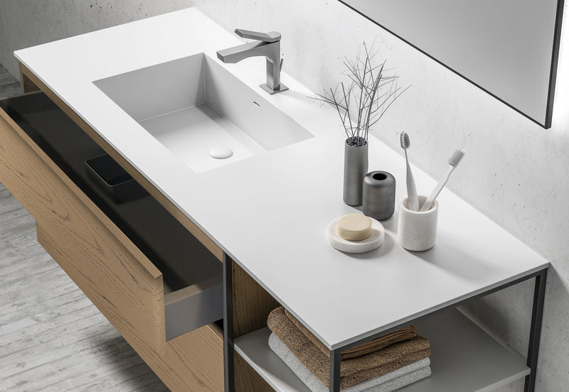 Agua Canada IDA-48-OA023 48’’ Suspended Vanity 2 Drawers Oak & Black Metal