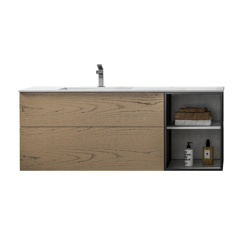 Agua Canada IDA-48-OA023 48’’ Suspended Vanity 2 Drawers Oak & Black Metal