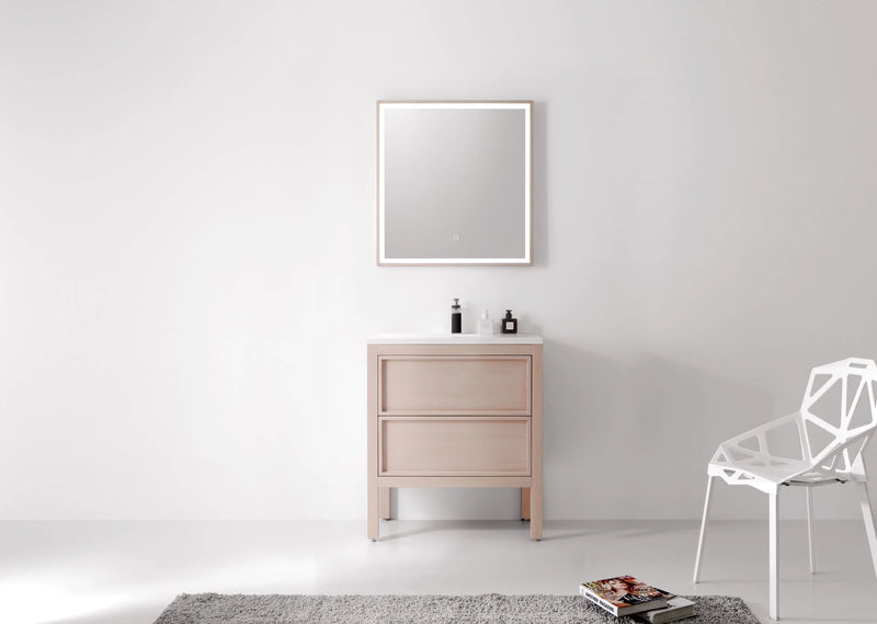 Agua Canada IRENE-30-OA14 30” Freestanding Vanity on Legs 2 Drawers ‘’Shaker’’ Bleached Oak