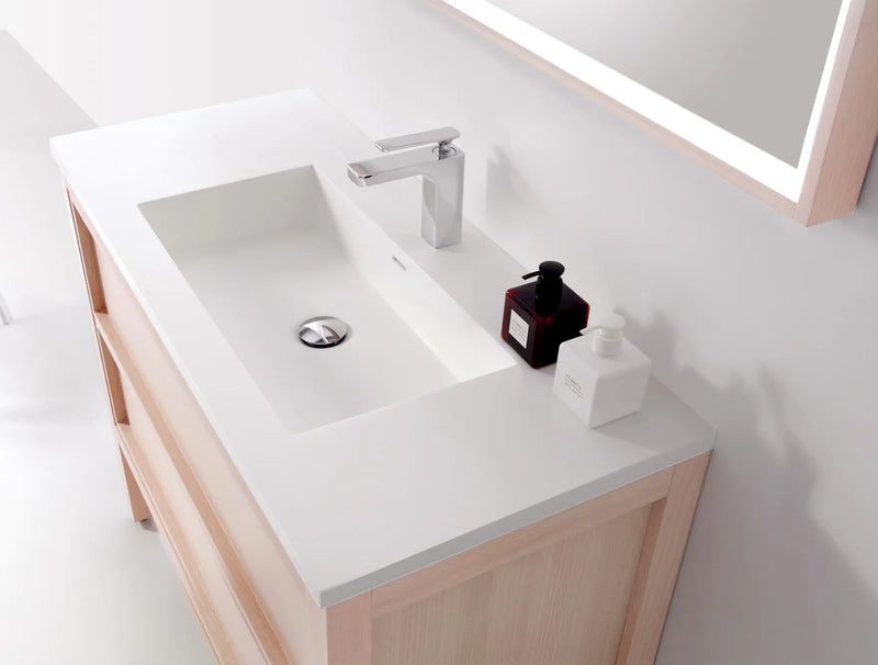 Agua Canada IRENE-48-OA14 48” Freestanding Vanity on Legs 2 Drawers ‘’Shaker’’ Bleached Oak