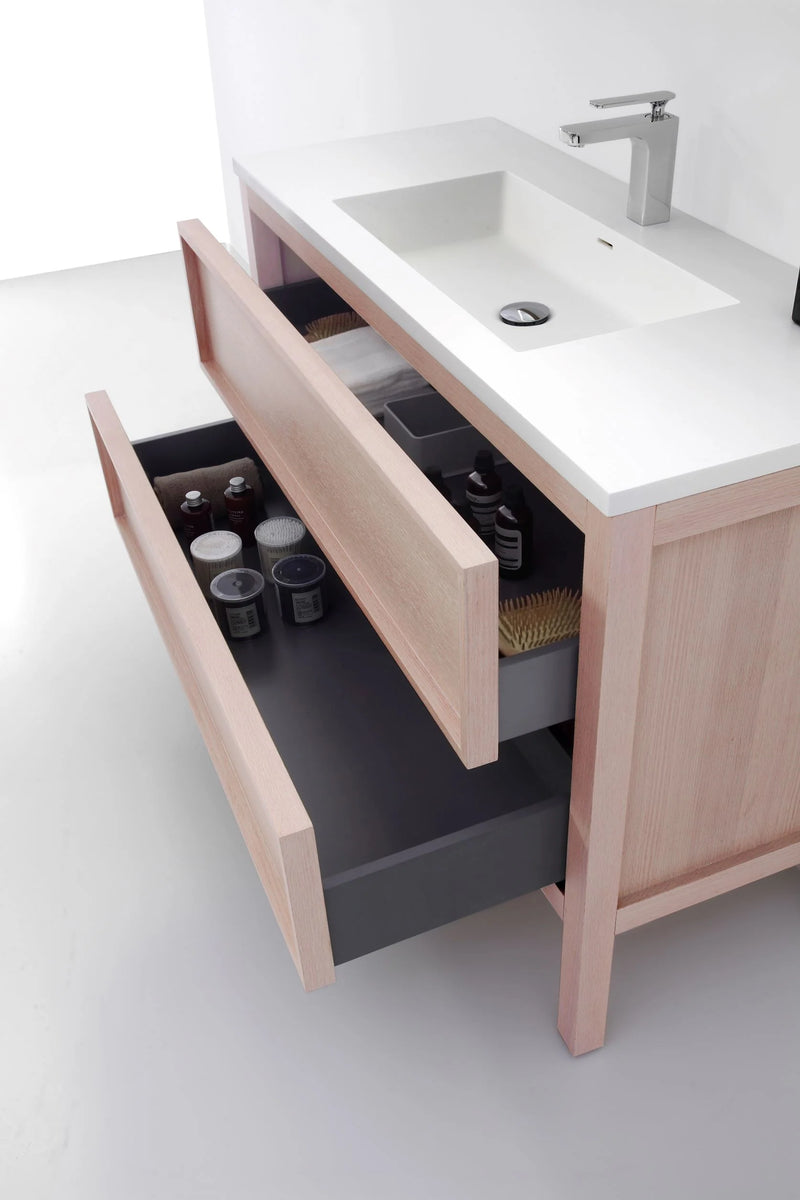 Agua Canada IRENE-48-OA14 48” Freestanding Vanity on Legs 2 Drawers ‘’Shaker’’ Bleached Oak