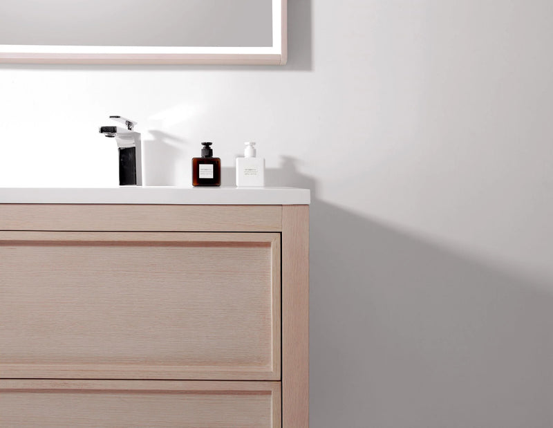 Agua Canada IRENE-48-OA14 48” Freestanding Vanity on Legs 2 Drawers ‘’Shaker’’ Bleached Oak