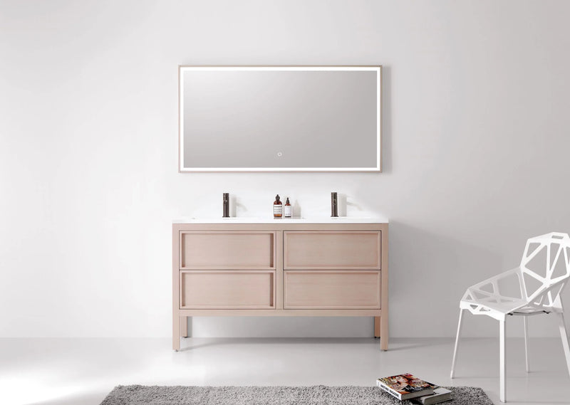 Agua Canada Irene-60-OA14 60” Freestanding Vanity on Legs 2 Drawers ‘’Shaker’’ Bleached Oak