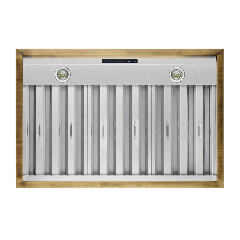Forno VITTORIO 36" Wall Mount Range Hood in White & Antique Brass Trim 600 CFM, Remote Control - FRHWM5078-36WHT