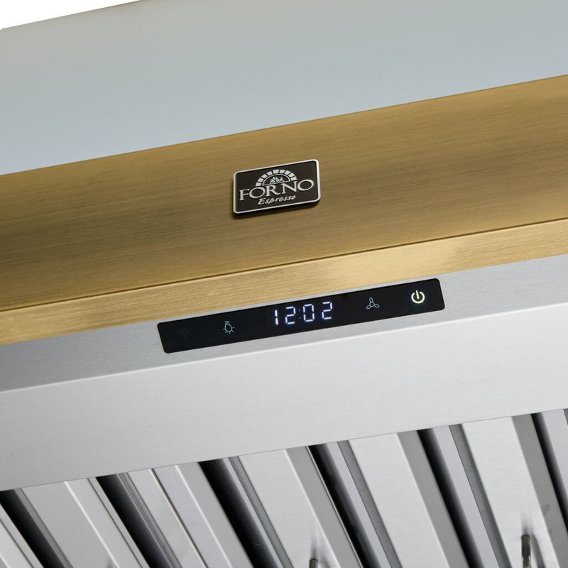 Forno VITTORIO 48" Wall Mount Range Hood in White & Antique Brass Trim 600 CFM, Remote Control - FRHWM5078-48WHT