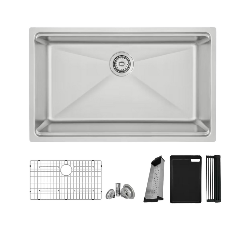 Stylish KRYPTON 31" Workstation Single Bowl Undermount and Drop-in 16 Gauge Stainless Steel Kitchen Sink with Built in Accessories - S-131W