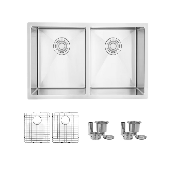 Stylish TOPAZ 28" Dual Mount Double Bowl Kitchen Sink, 18 Gauge Stainless Steel with Grids and Basket Strainers - S-300TG