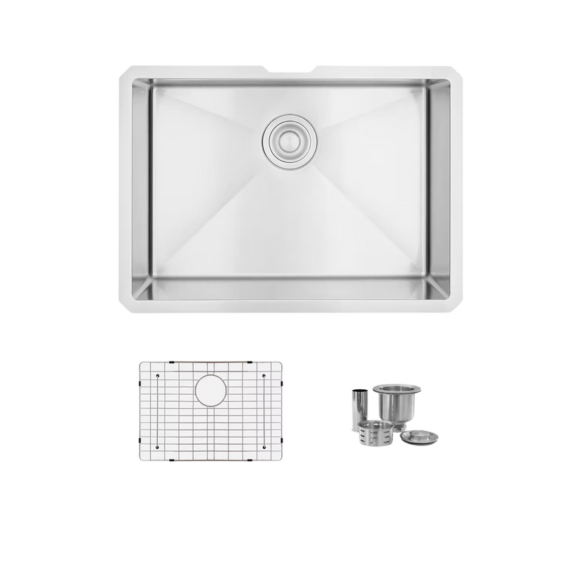 Stylish TEAL 25" Single Bowl Kitchen Sink, 16 Gauge Stainless Steel with Grid and Basket Strainer - S-312XG