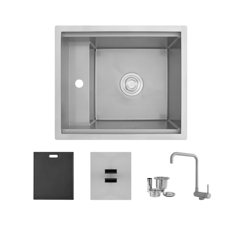 Stylish WAPTA 20" Dual Mount Workstation Single Bowl Utility Sink with Dura-Tek, Accessories and Stainless Steel Faucet - S-520C1
