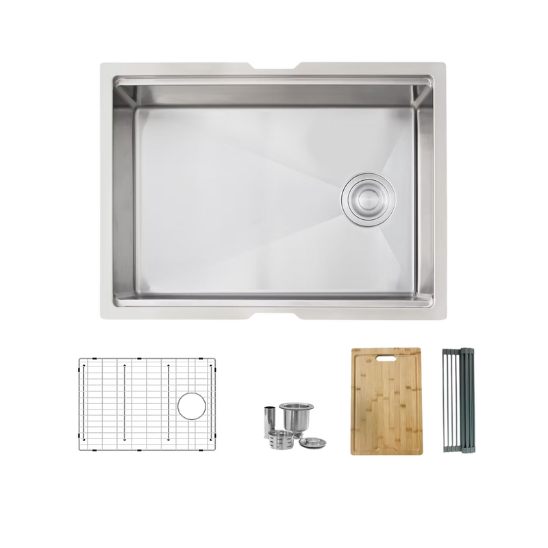 Stylish VERSA25 25" Handmade Workstation Single Bowl Kitchen Sink Built in Accessories