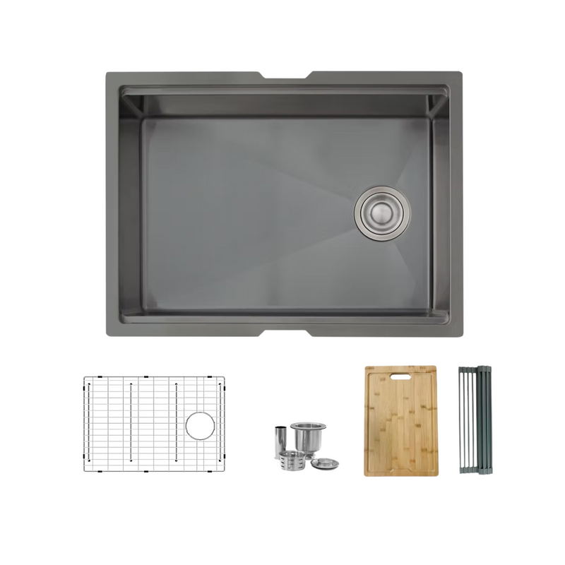 Stylish VERSA25 25" Handmade Workstation Single Bowl Kitchen Sink Built in Accessories