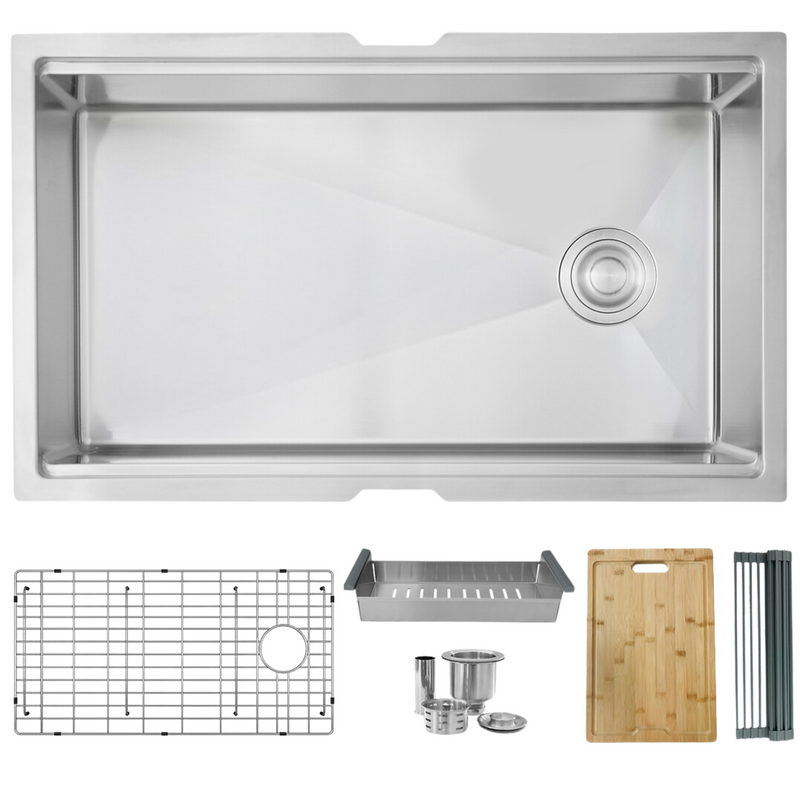 Stylish 33" VERSA33 S-613W Undermount Workstation Stainless Steel Single-Bowl Kitchen Sink with Accessories