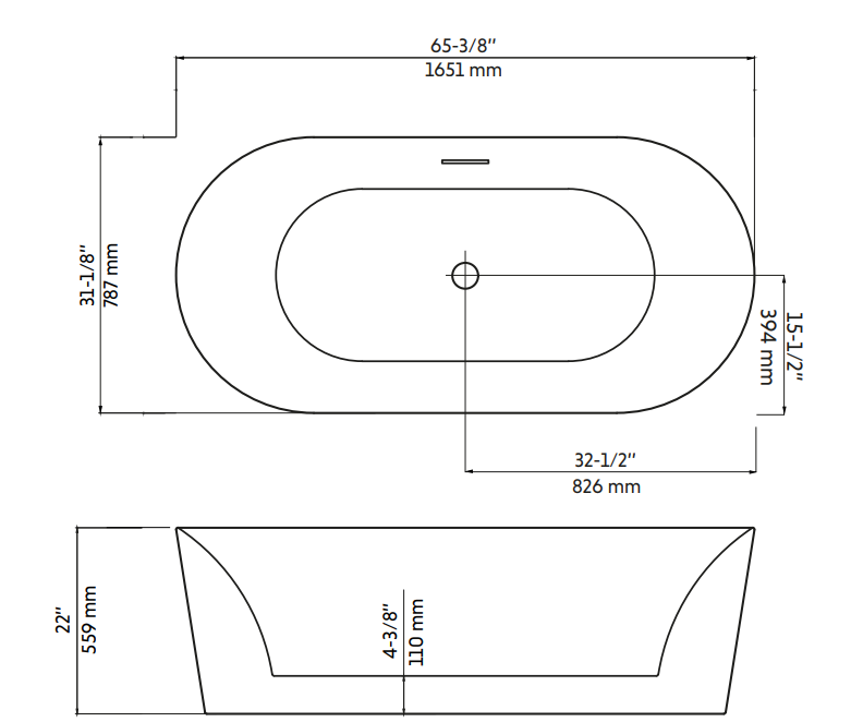 Agua Canada 66'' Glossy White Oval Freestanding Bathtub - BAHLI-66-II
