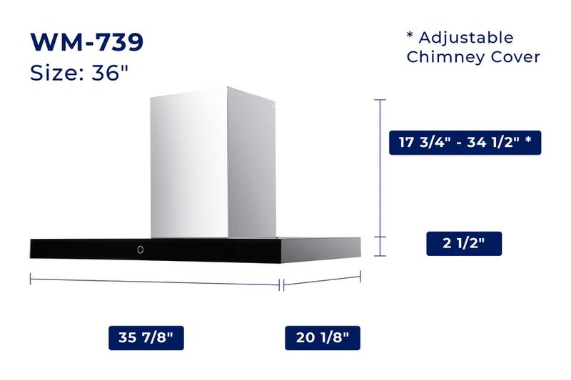 Hauslane 30" WM-739 Chef Series 900 CFM Convertible Stainless Steel Wall-Mounted Range Hood