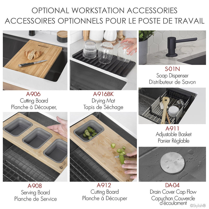 Stylish 32" VERSA32 S-601WNK Workstation Double Bowl Undermount  Stainless Steel Kitchen Sink with Accessories