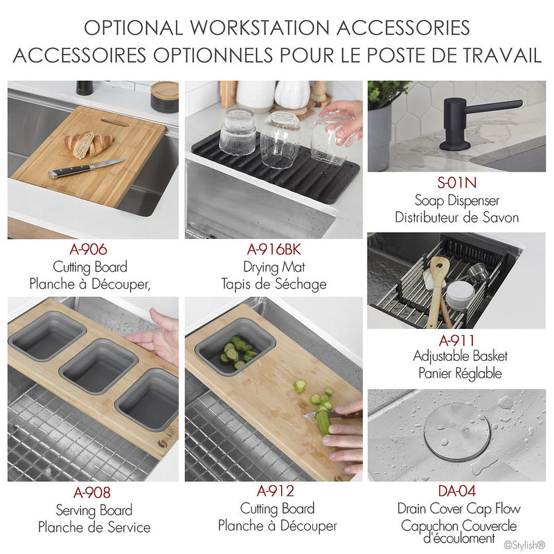 Stylish 32" VERSA32 S-601WK Undermount Workstation Double Bowl Stainless Steel Kitchen Sink with Accessories