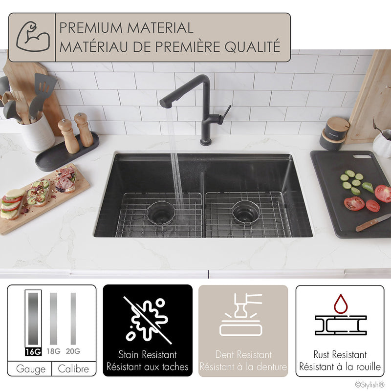 Stylish 32" VERSA32 S-601WNK Workstation Double Bowl Undermount  Stainless Steel Kitchen Sink with Accessories