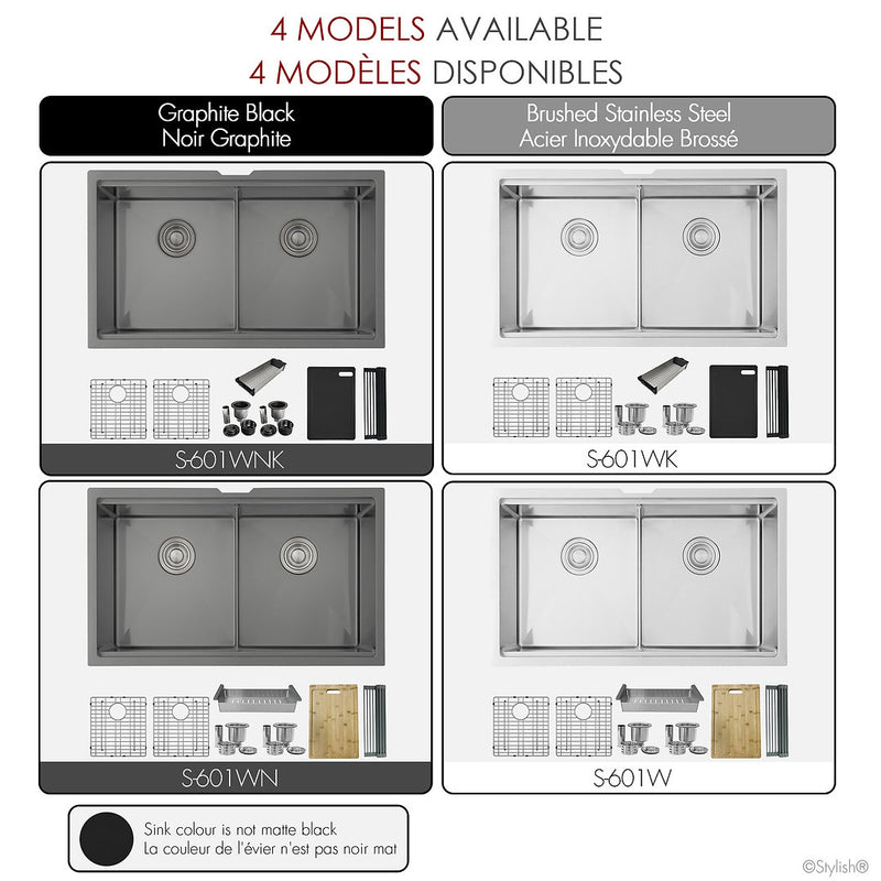 Stylish 32" VERSA32 S-601WNK Workstation Double Bowl Undermount  Stainless Steel Kitchen Sink with Accessories