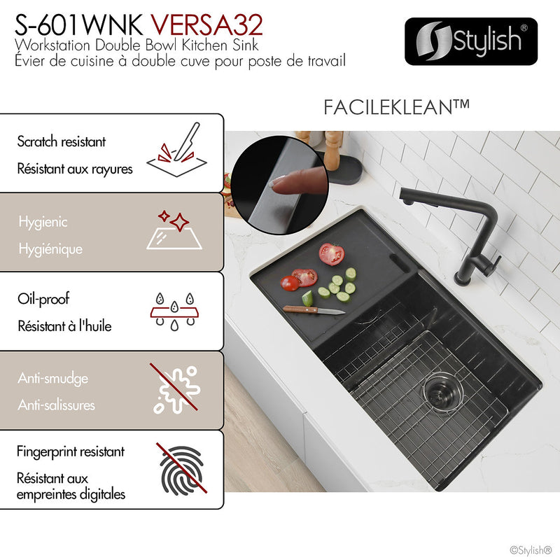 Stylish 32" VERSA32 S-601WNK Workstation Double Bowl Undermount  Stainless Steel Kitchen Sink with Accessories