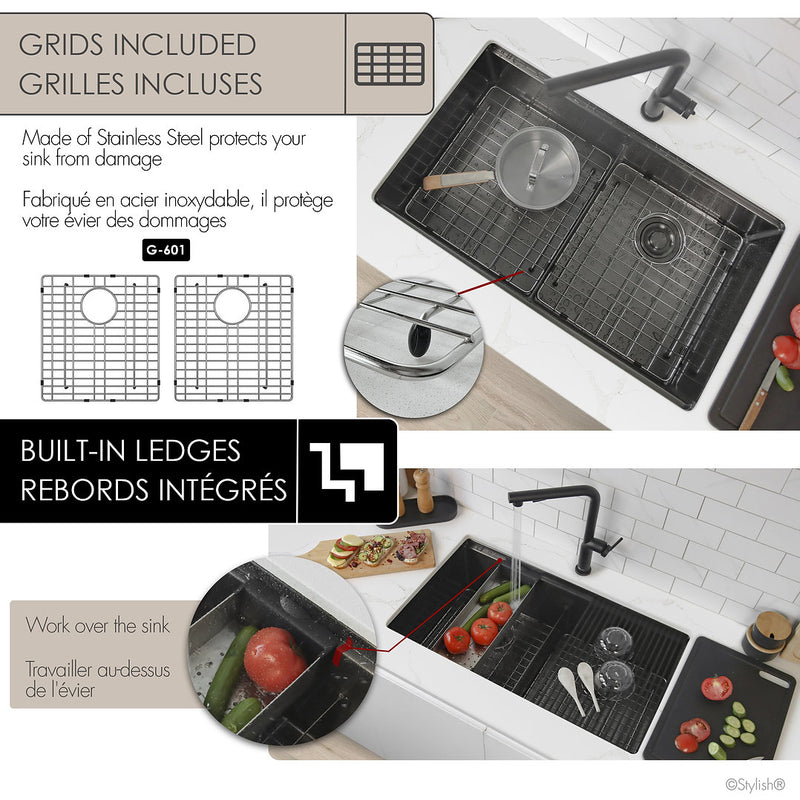 Stylish 32" VERSA32 S-601WNK Workstation Double Bowl Undermount  Stainless Steel Kitchen Sink with Accessories