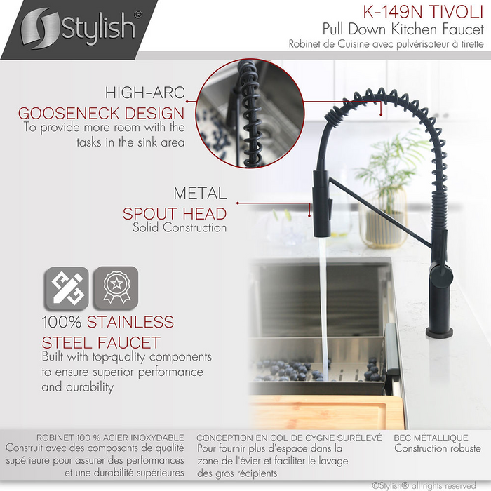 Stylish TIVOLI Single Handle Pull Down Kitchen Faucet