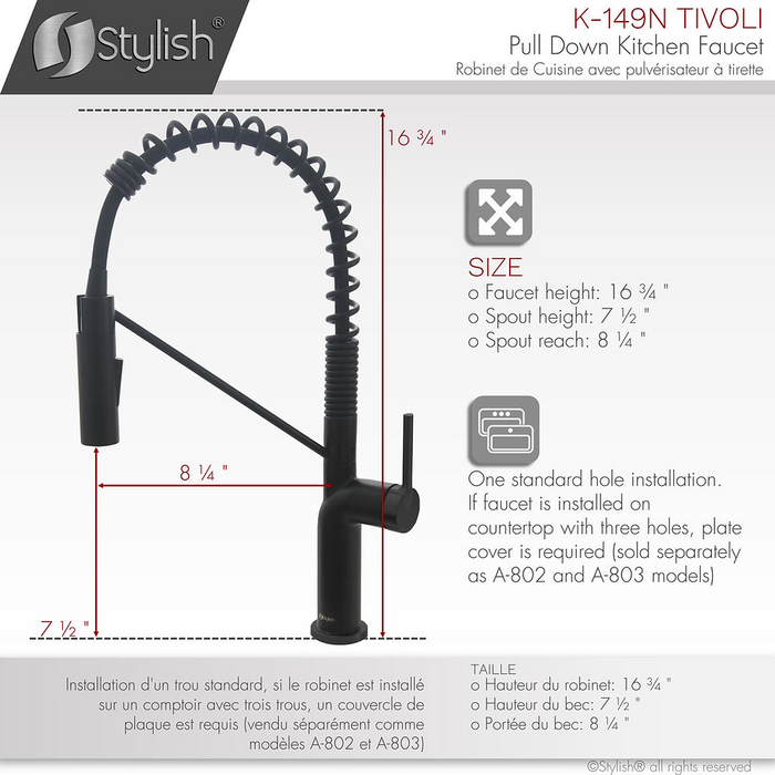 Stylish TIVOLI Single Handle Pull Down Kitchen Faucet