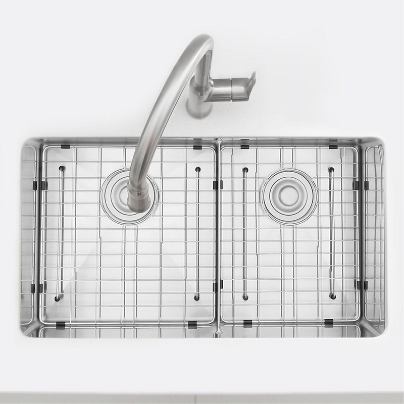 Stylish ROOMY 32" Double Bowl Kitchen Sink, 16 Gauge Stainless Steel with Grids and Basket Strainers - S-325XG