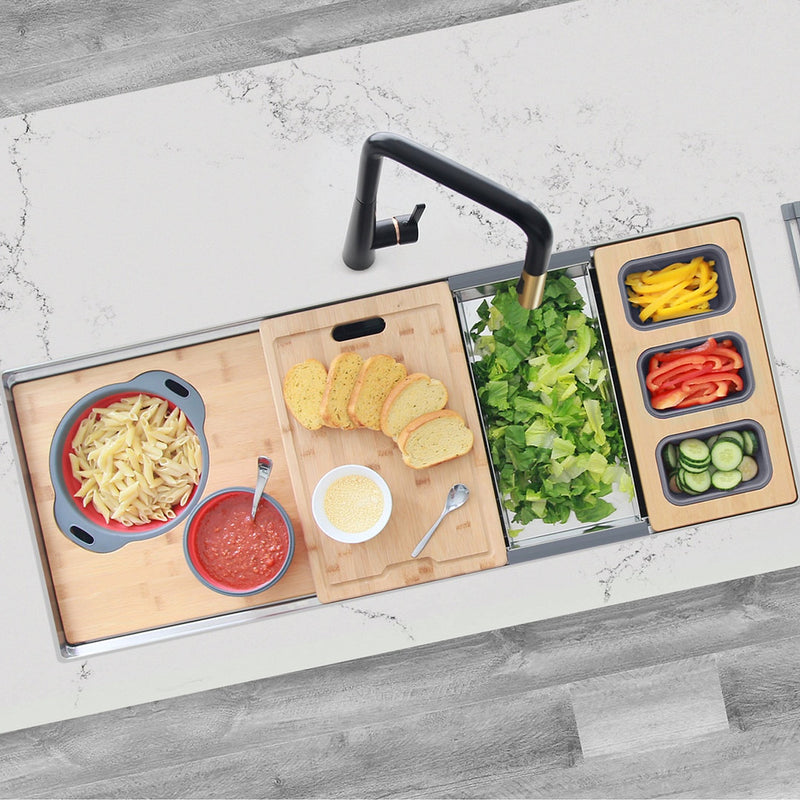 Stylish 45" VERSA45 S-615W 45 L X 19 W-inch Undermount Single Bowl Reversible 16G Kitchen Sink Workstation with Accessories