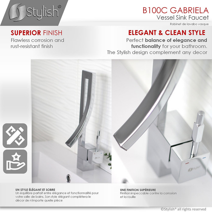 Stylish GABRIELLA Single Handle Chrome Plated Bathroom Faucet - B-100C