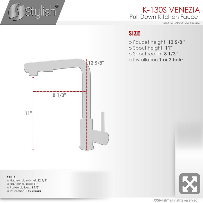 Stylish VENEZIA Single Handle Pull Down Kitchen Faucet