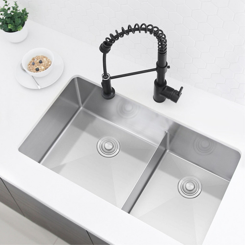 Stylish ROOMY 32" Double Bowl Kitchen Sink, 16 Gauge Stainless Steel with Grids and Basket Strainers - S-325XG