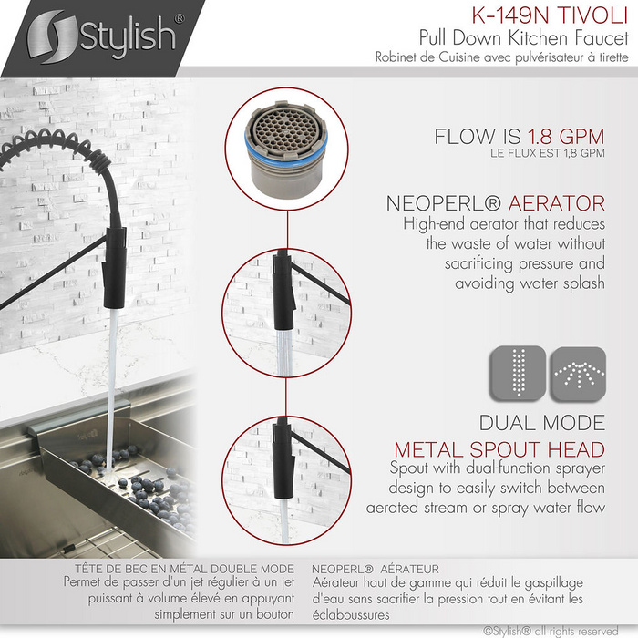 Stylish TIVOLI Single Handle Pull Down Kitchen Faucet
