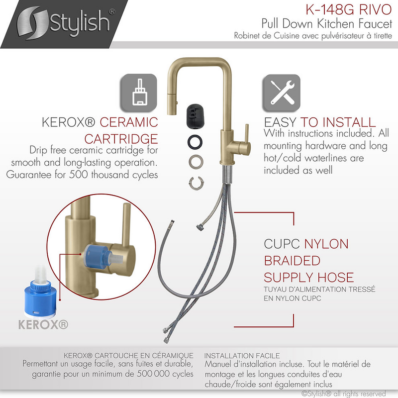 Stylish RIVO Single Handle Pull Down Kitchen Faucet