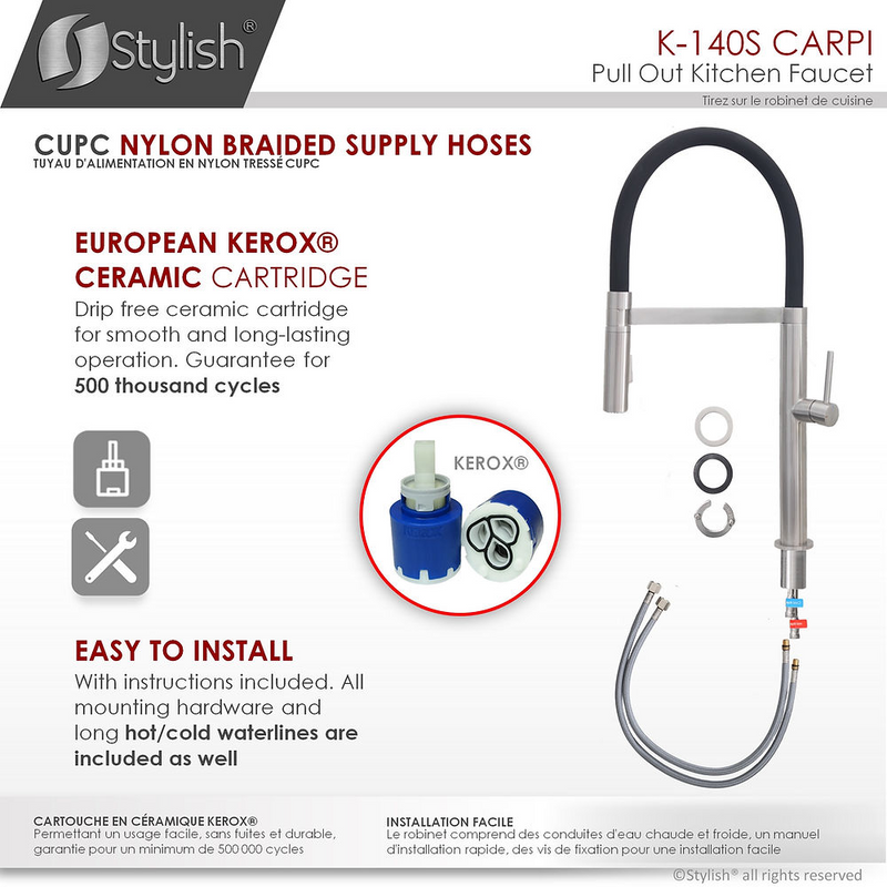 Stylish CARPI Single Handle Pull Down Kitchen Faucet
