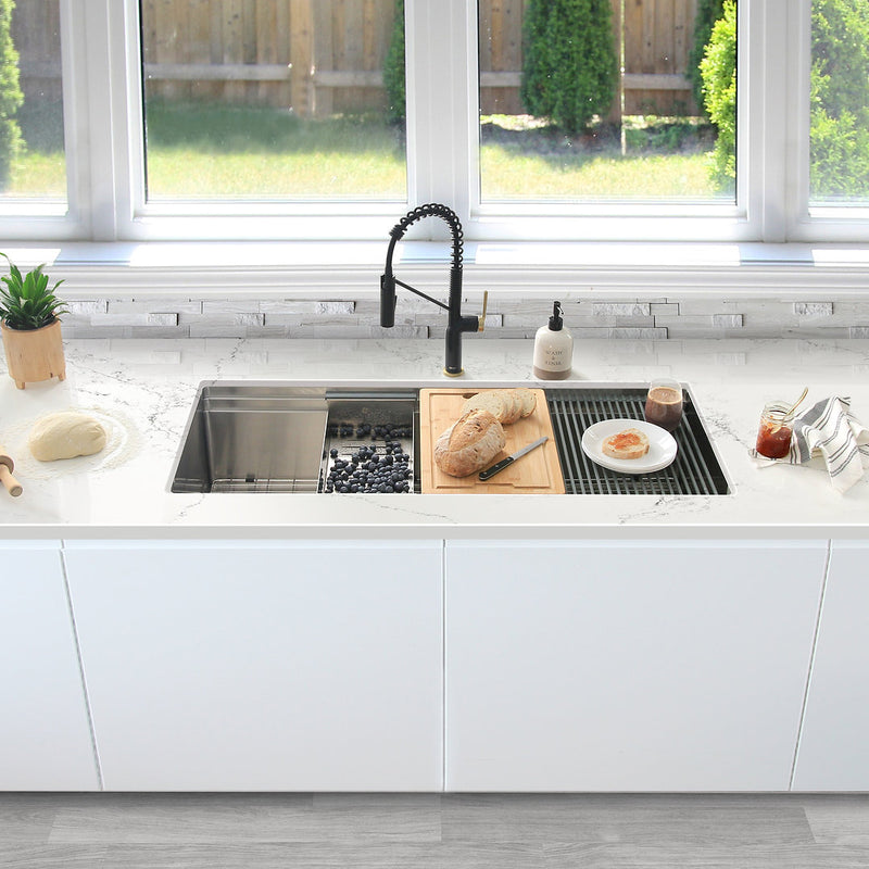 Stylish 39" VERSA39 S-639W Workstation Single Bowl Undermount 16 Gauge Stainless Steel Kitchen Sink with Accessories